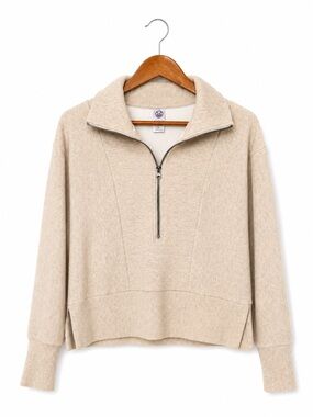 Te Verde Beige Half-Zip Cowl Sweater